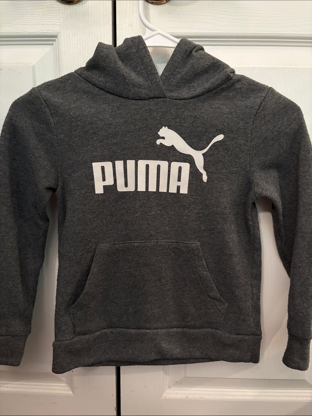 Puma Dark Gray Kids Pullover Hoodie with White Logo